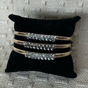 Set of 3 Bead and Yellow Gold Bangle Bracelets